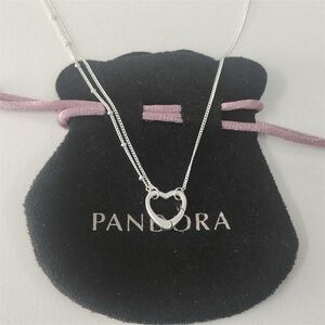 Pandora Long 925 Silver Heart Pendant Necklace 70 cm